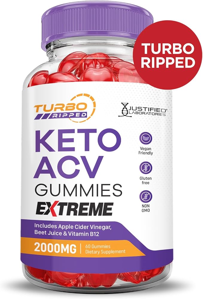 (5 Pack) Turbo Ripped Keto ACV Gummies Extreme 2000MG Turbo Ripped Keto Gummies Apple Cider Vinegar Formulated with Pomegranate Beet Juice Powder B12 Vegan Non GMO 300 Gummys