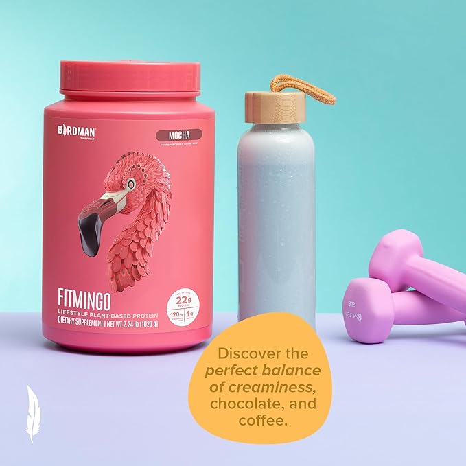 BIRDMAN Fitmingo Vegan Protein Powder with Inositol, Collagen Boosters, Hyaluronic Acid and Vitamins | Low Carb, Dairy Free, Low Calorie | 23g Plant Based Blueberry Protein Powder with Myo-Inositol