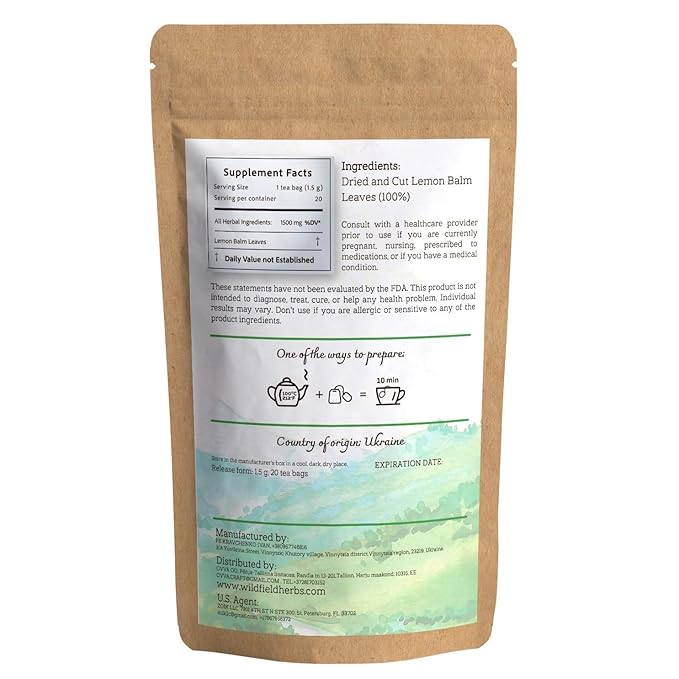 20 Bags Dried Lemon Balm Herb Frontier Loose Lemon Balm Tea (Melissa Officinalis Tea) - 20 Count 1.5 g Bags Melissa Herb Te De Toronjil