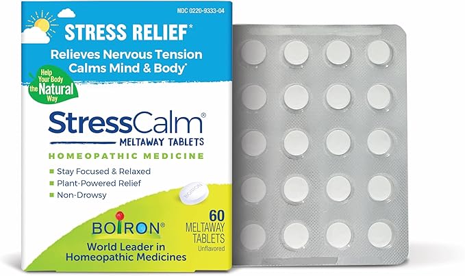 Boiron StressCalm Tablets for Relief of Stress, Anxiousness, Nervousness, Irritability, and Fatigue - 60 Count