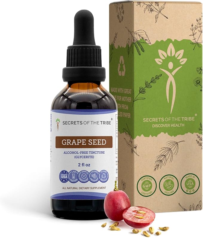 Secrets of the Tribe Grape Seed Tincture Alcohol-Free Liquid Extract, Grape (Vitis Vinifera) Dried Seed (2 FL OZ)