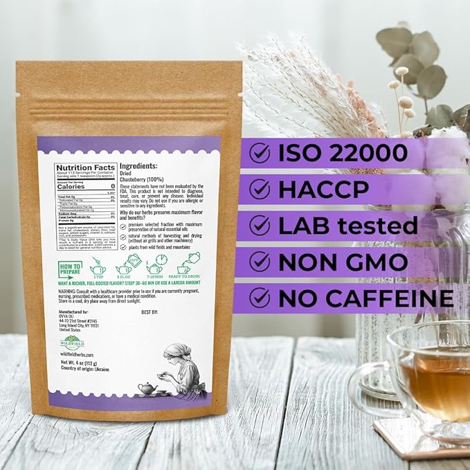 4 oz. Chaste Tree Berry Сhasteberry Tea Chaste Tree Berry Tea Herb (Vitex Agnus-Castus) - 113g Herbal Vitex Sauzgatillo