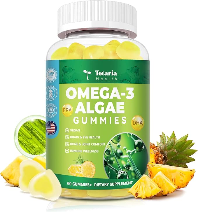 10-in-1 Vegan Omega-3 Gummies 1500mg with DHA 600mg, EPA 400mg, Phytosterols, Turmeric, CoQ10, Phosphatidylserine, Monk Fruit, Algae Omega 3 Supplement Fish Oil Alternative for Adults & Teens - 60 Cts