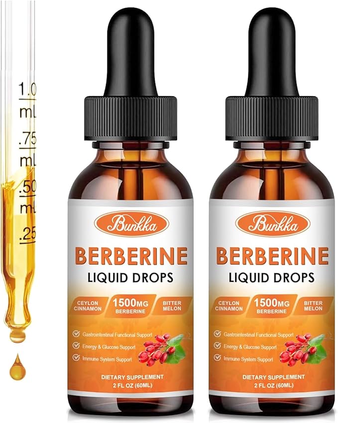 (2 Pack) Berberine Supplement, Berberine Liquid Drops with Ceylon Cinnamon, Bitter Melon, Sugar-Free & Vegan Supplement Supports Immune System & Gastrointestinal Care - 4 FL Oz