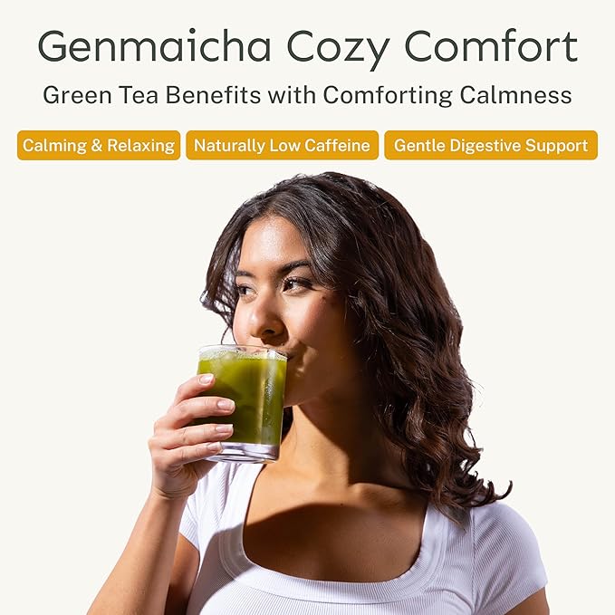 Yu Tea Organic Genmaicha Green Tea Powder, 30 Instant Packets | Japanese Green Tea & Roasted Brown Rice | Low Caffeine & Unsweetened | Relaxation, Antioxidants & Digestion | Single Serve Sticks