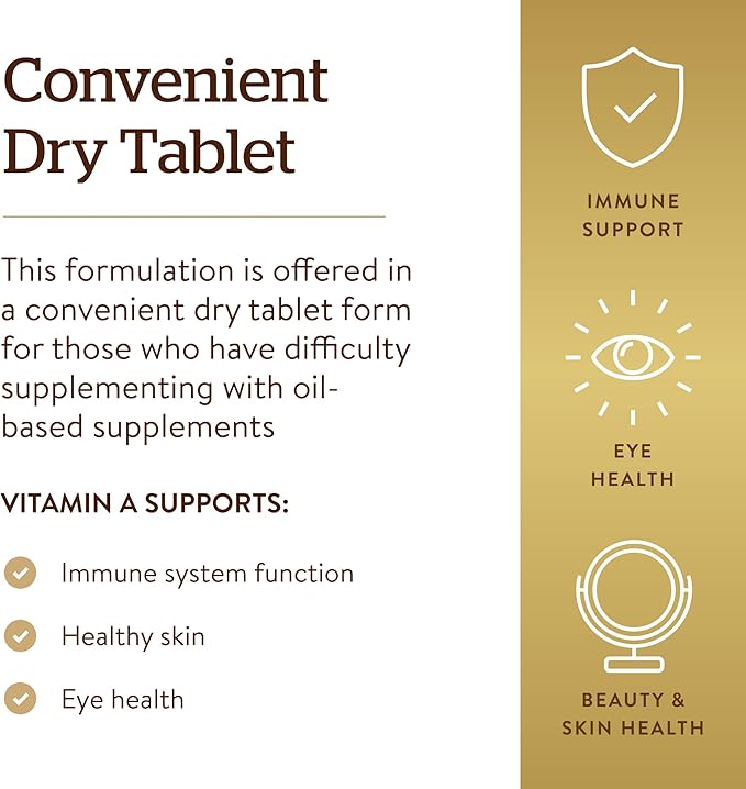 Solgar Dry Vitamin A 1500 mcg (5000 IU), 100 Tablets - Supports Healthy Eyes, Skin & Immune System - Non-GMO, Vegan, Gluten Free, Dairy Free, Kosher - 100 Servings