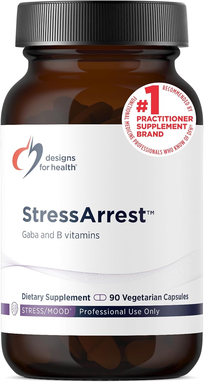 Designs for Health StressArrest - 300mg GABA with Glycine, Pantothenic Acid + Niacinamide (Vitamin B3) to Promote a Calm Stress Response - Non-GMO Gluten Free Supplement (90 Capsules)