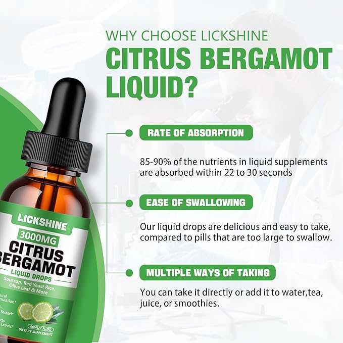 2 Pack 3000mg Citrus Bergamot Liquid Drops - High Absorption - Cholesterol Lowering Supplement for Immune Support Anti-Aging, Hight Cholesterol - Soursop Bitters Liquid, 4 Fl Oz