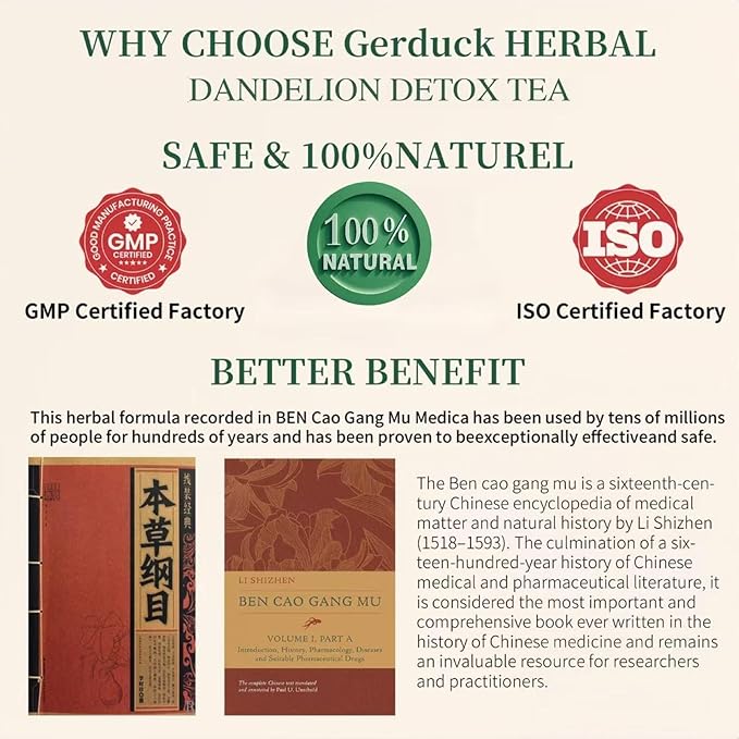 30 Organic Dandelion Detox Tea Bags,Dandelion Wolfberry Tea,Support Kidney & Liver Health,Chinese Herbal Tea Blend Goji Berry Chrysanthemum for Cleanse and Detox, All-Natural