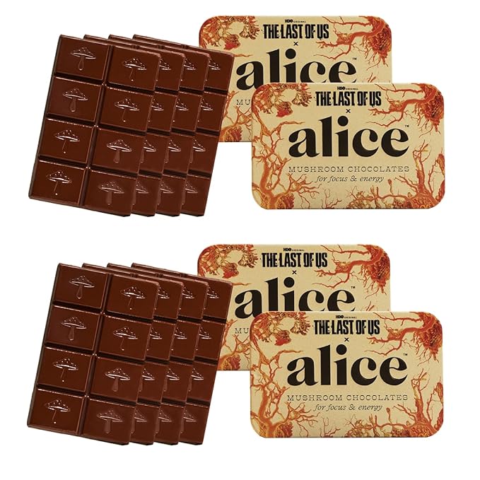 Alice Mushrooms x HBO’s The Last of Us Brainstorm | Mushroom Chocolates | Energy Bites for Focus, Clarity & Cognitive Function | Lions Mane, Cordyceps Mushrooms, Natural Caffeine | 4 Pack