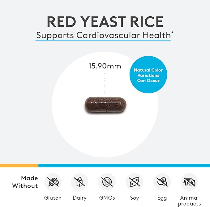 XYMOGEN Red Yeast Rice - Non-GMO Red Yeast Rice Supplement to Help Maintain Already Healthy Blood Lipid + Cholesterol Levels - Cardiovascular Support - Tested Citrinin-Free (60 Capsules)