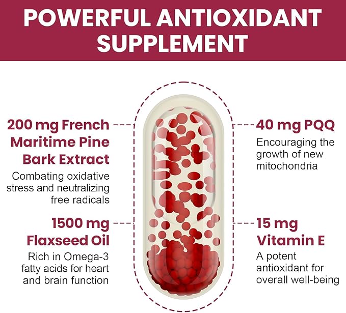 200 mg Pycnogeno with PQQ, Premium French Maritime Pine Bark Extract, Unique Dual-Delivery for Maximum Absorption, Pine Bark Extract for Vascular & Heart & Joint Function - 120 Vegan Softgels