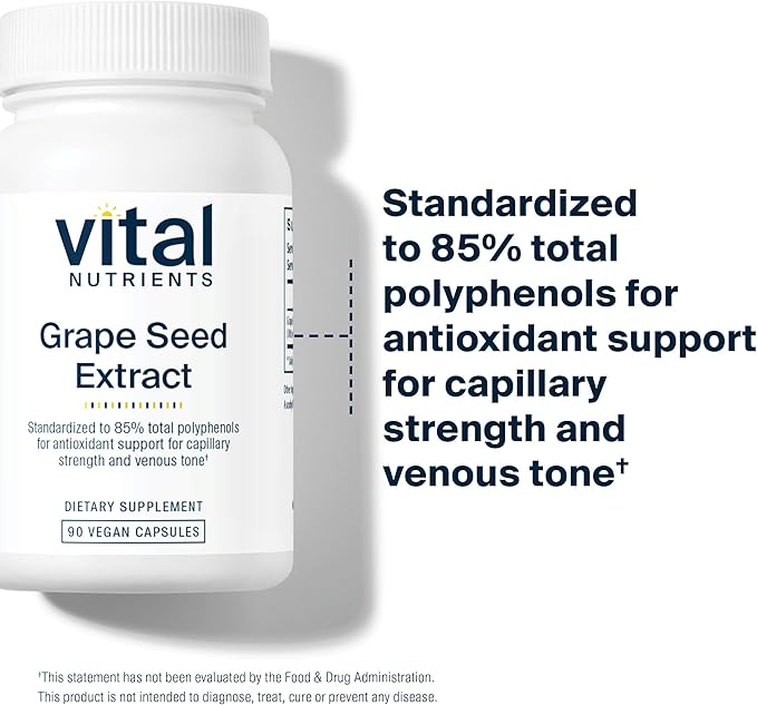 Vital Nutrients Grape Seed Extract 100mg | Potent Antioxidant and Support for Circulation, Capillary, and Vein Health | Gluten, Dairy, Soy Free | Non-GMO | 90 Capsules