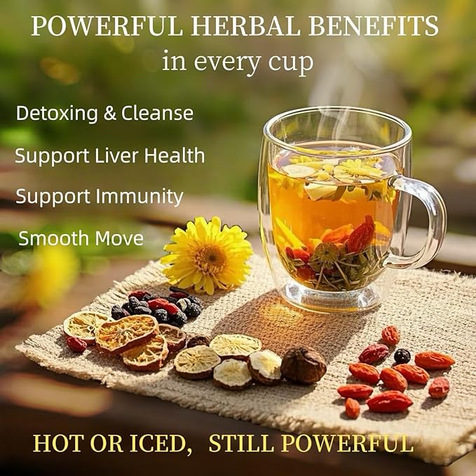 30 Organic Dandelion Detox Tea Bags,Dandelion Wolfberry Tea,Support Kidney & Liver Health,Chinese Herbal Tea Blend Goji Berry Chrysanthemum for Cleanse and Detox, All-Natural