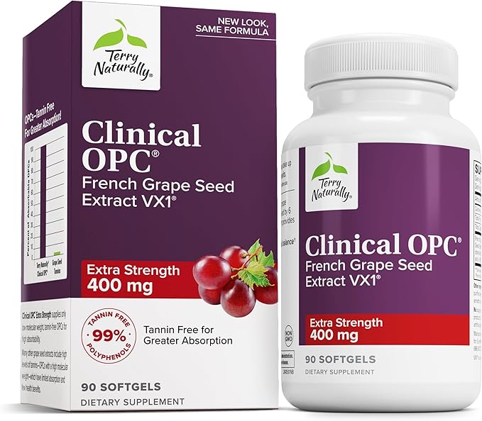 Terry Naturally Clinical OPC Extra Strength - Healthy Heart & Artery Support - Aids Brain Health & Function for Focus and Concentration - Offers Antioxidant Activity - 400 mg, 90 Softgels
