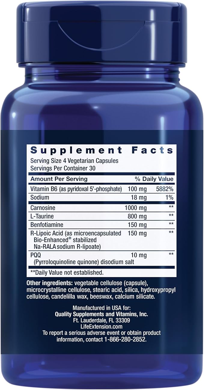 Life Extension Mitochondrial Energy Optimizer with PQQ - Energy Supplement for Healthy Mitochondria - With Taurine, Vitamin B, Pyrroloquinoline Quinone - Gluten-Free, Non-GMO - 120 Vegetarian Capsules