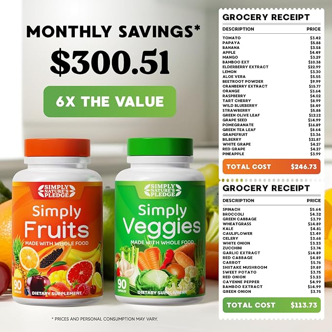 Simply Nature's Pledge - Packed with 42 Different Fruits & Vegetables - 2-Month Supply - Made with Real, Non-GMO Whole Foods - Supports Energy & Overall Wellness - Soy-Free - 360 Capsules