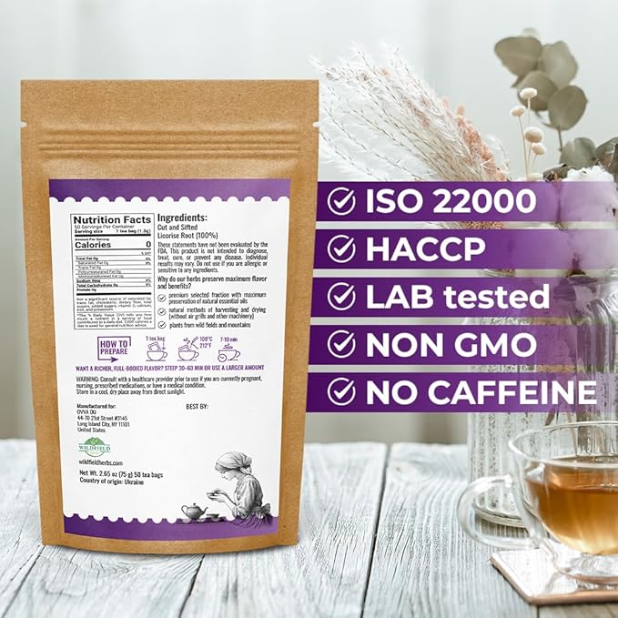 50 Bags Licorice Root Tea Liqorish Root Tea Herb (Glycyrrhiza Glabra) - 50 Count 1.5g Bags Licorice Roots Raiz De Regaliz