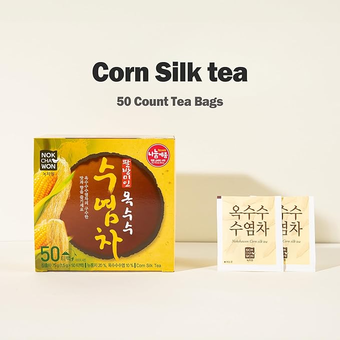 [Nokchawon] Corn Silk Tea | Toasted Korean Herbal Tea Blend with Scorched Rice(Nurungji) | Rich Nutty Flavor, Caffeine-Free Roasted Grain Tea, korean tea, 50 Bags, 80g (2.82oz)