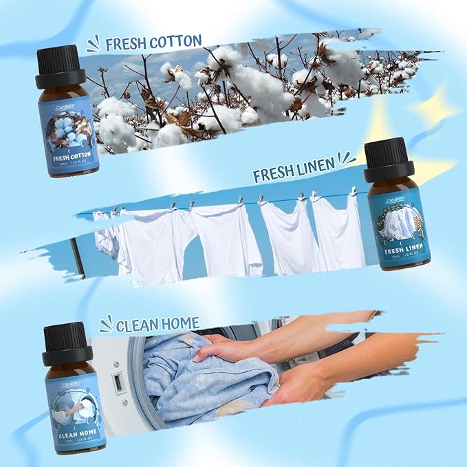 SALUBRITO Clean Fragrance Oils Set, Premium Essential Oils Set for Diffuser, Candle, Soap Making, Fresh Cotton, Clean Home, Fresh Linen, Soft Powder, Blossom Soap, Mint, Strong Scented Oils