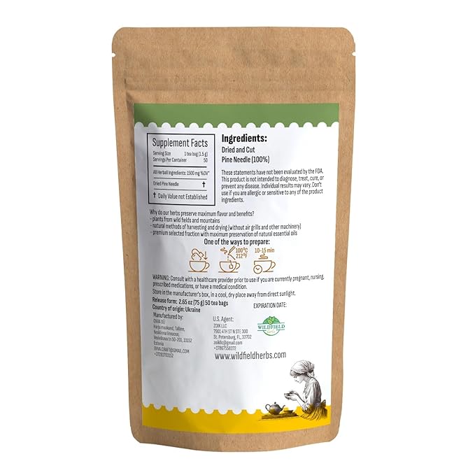 50 Bags Pine Needle Tea Dried Pine Needles Herb Tea (Pinus Koraiensis) - 50 Count 1.5g Bags Dried Needle Leaf Aguja De Pino