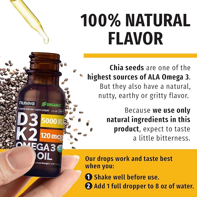 (4 Pack) Organic Vitamin D3 K2 Drops with MCT Oil Omega 3, 5000 IU - Maximum Strength Vitamin D Liquid, No Fillers, Non-GMO Liquid D3 for Faster Absorption and Immune Support, Unflavored, 4 Fl Oz