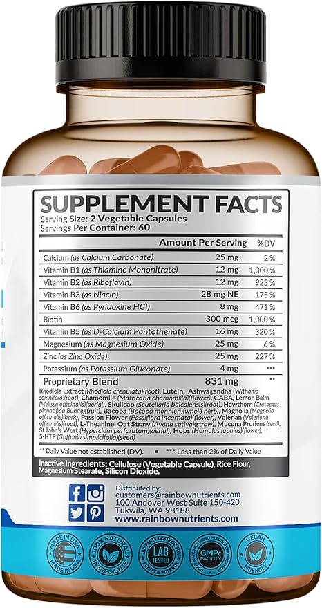 28 in 1 Calm Mood Support Supplement- Natural Happy Pills for Occasional Anxiousness & Stress, Worry feelings, Relaxation, Mental Clarity | Max Sleep & Mood Support for Women & Men|120 Vegan Capsules