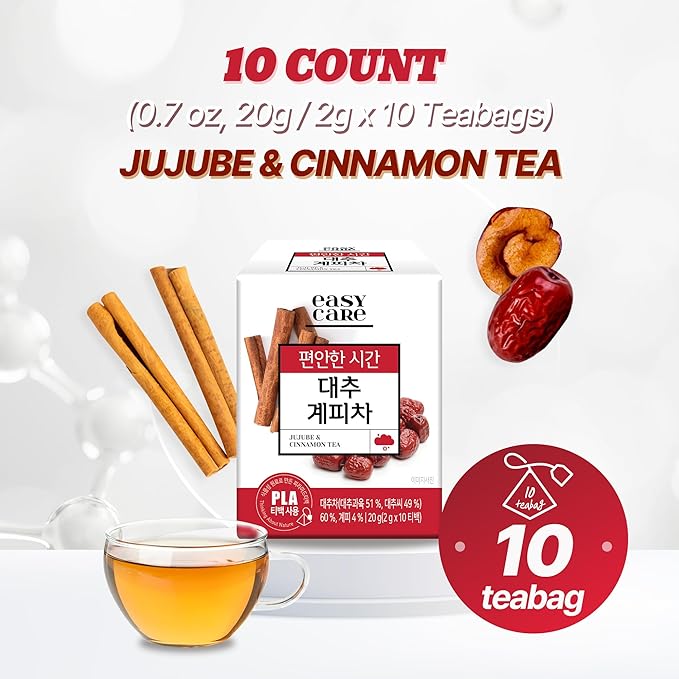 [Nokchawon]Jujube Cinnamon Herbal Tea – Caffeine-Free Korean Tea with Sweet & Spicy Notes, 10 Tea Bags, 0.71 Oz