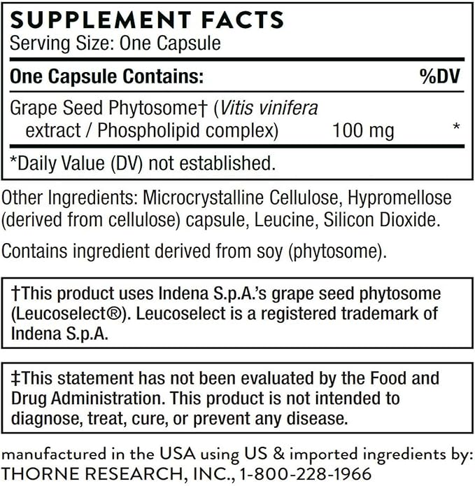 THORNE - Grape Seed Extract (Formerly O.P.C.-100) - Grape Seed Phytosome for Antioxidant Support* - 60 Capsules