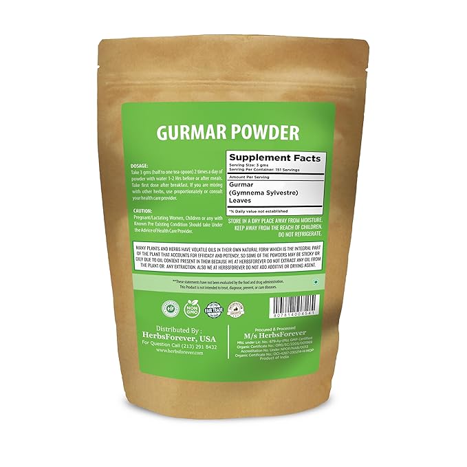 Gurmar Powder | Organic Gymnema Sylvestre Leaf | Pure, Natural, Non-GMO, Vegan, Gluten-Free | Herbal Superfood for Wellness & Healthy Living | 454 GMS
