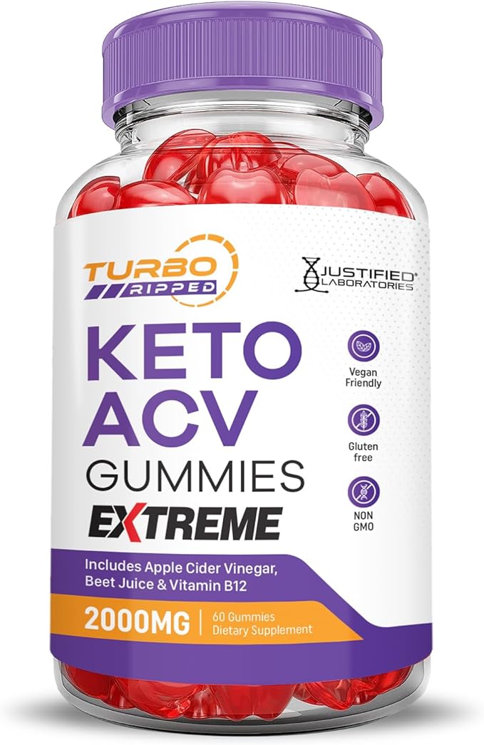 (5 Pack) Turbo Ripped Keto ACV Gummies Extreme 2000MG Turbo Ripped Keto Gummies Apple Cider Vinegar Formulated with Pomegranate Beet Juice Powder B12 Vegan Non GMO 300 Gummys