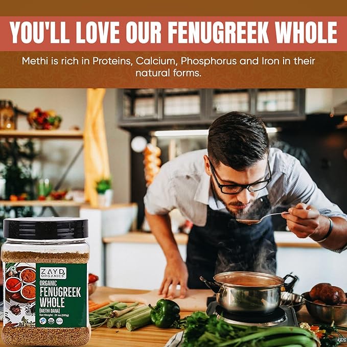 Zayd Organic Fenugreek Seeds | 1.3 lb | Whole Methi Seeds, USDA Organic, 1.3 lb (595g)
