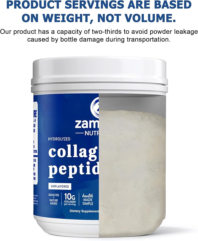 Zammex Premium Collagen Peptides Powder Unflavored,Hydrolyzed Proteins Types I & III, Supports Hair, Skin, Nails, Joints, Grass Fed, Non-GMO, Gluten-Free,Paleo & Keto Friendly,60 Servings