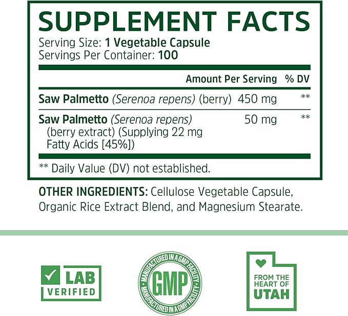 Zhou Saw Palmetto Supplement for Men - Premium Complex, Advanced Formula, Extra Strength 450mg Saw Palmetto Berry Per Capsule - 100 Vegetarian Capsules