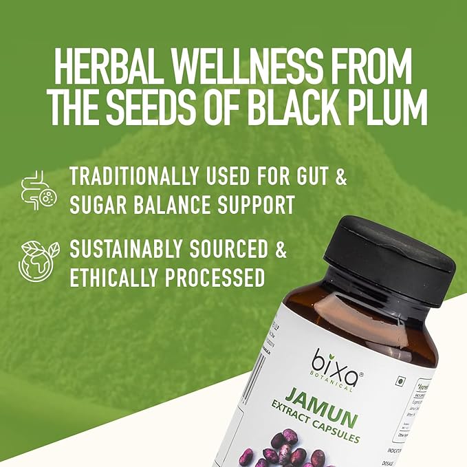 bixa BOTANICAL Jamun Extract Capsule (Black Plum) (Eugenia Jambolana) | Herbal Supplement | Supports Proper Digestion (60 Count (Pack of 1))