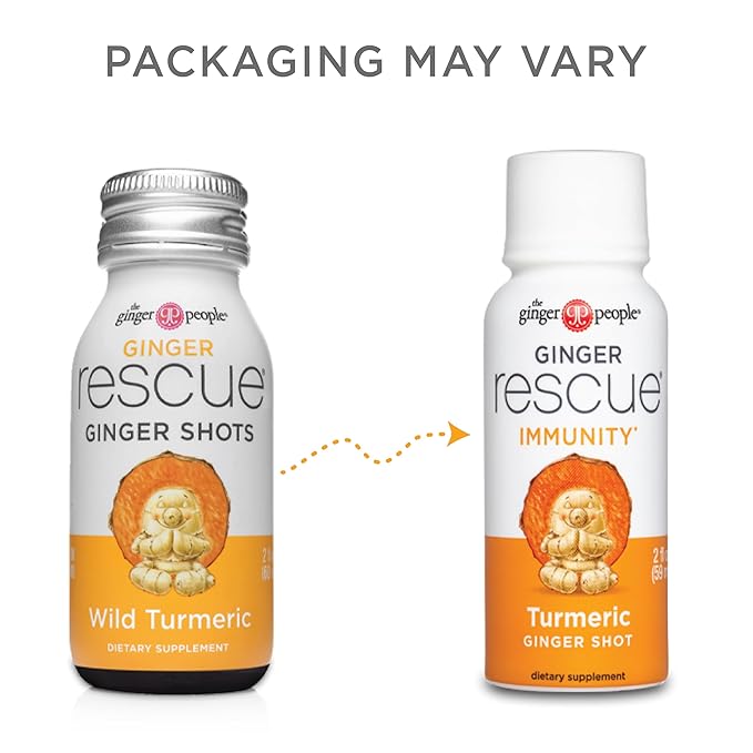 The Ginger People Ginger Rescue Turmeric Shots - Immunity Boosting, Caffeine Free Energy, Digestive Heath, Turmeric, 2 Fl Oz (Pack of 12)