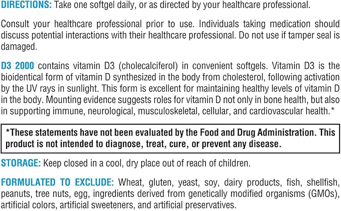 XYMOGEN D3 2000 - Bioavailable Vitamin D3 2000 IU (50 mcg) - High Potency Vitamin D Supplement to Support Immune Health, Bone + Heart Health (120 Gelatin Softgels)