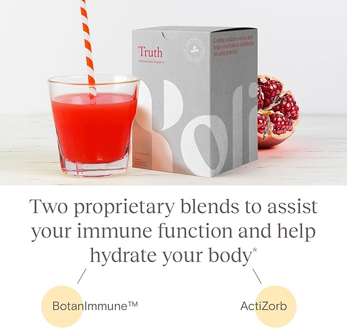 Yoli® Truth Antioxidant and Immune Support Supplement with Vitamin C, Botanicals, Superfruits, and Minerals - Pomegranate, 30 Packets