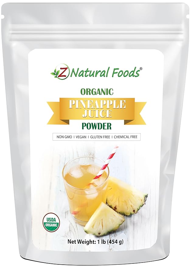 Z Natural Foods Organic Pineapple Juice Powder, Tropical Fruit Juice Superfood Powder, Mix in Smoothies, Shakes, Tea, Cooking, and Baking Recipes, Non GMO, Gluten Free, Vegan, Kosher, 1 lb