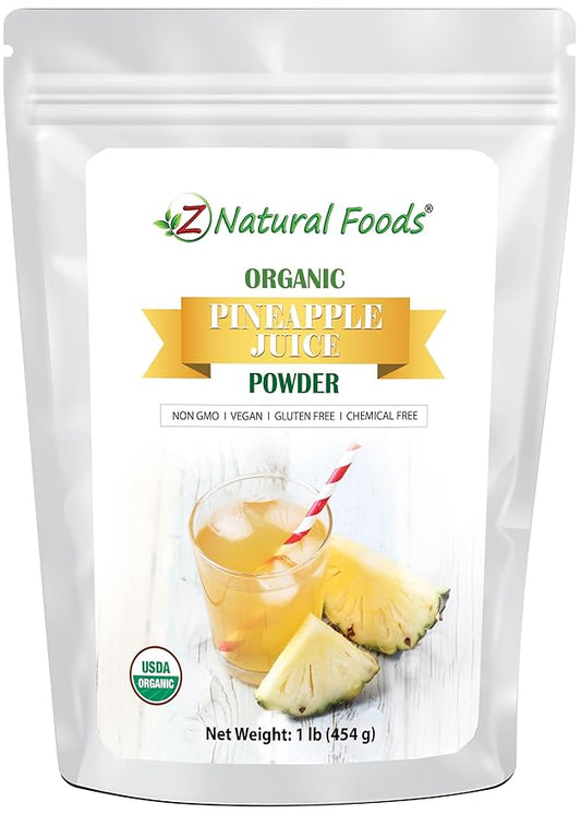 Z Natural Foods Organic Pineapple Juice Powder, Tropical Fruit Juice Superfood Powder, Mix in Smoothies, Shakes, Tea, Cooking, and Baking Recipes, Non GMO, Gluten Free, Vegan, Kosher, 1 lb