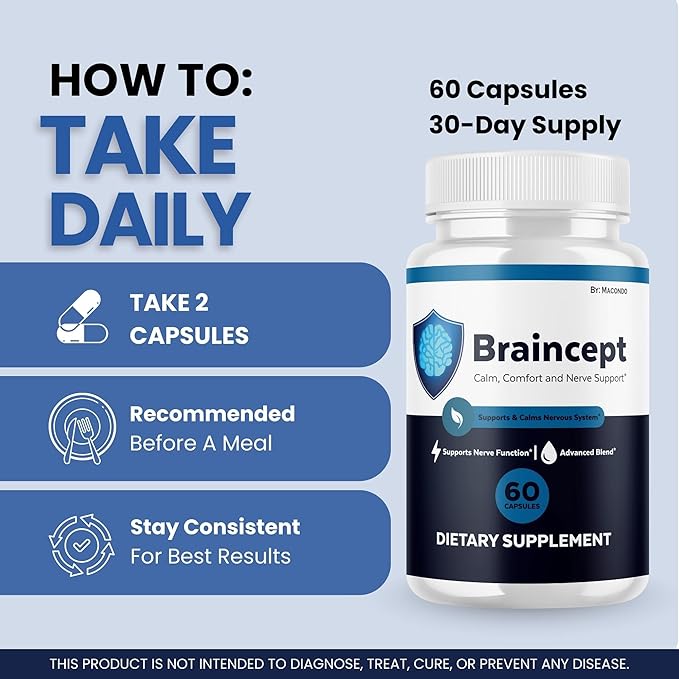 (2 Pack) Braincept Capsules - Official Brain Cept Nerve Support, Supplement Health Memory Natural Premium Advanced Formula for Overall Health Wellness - 120 Capsules for 2 Months