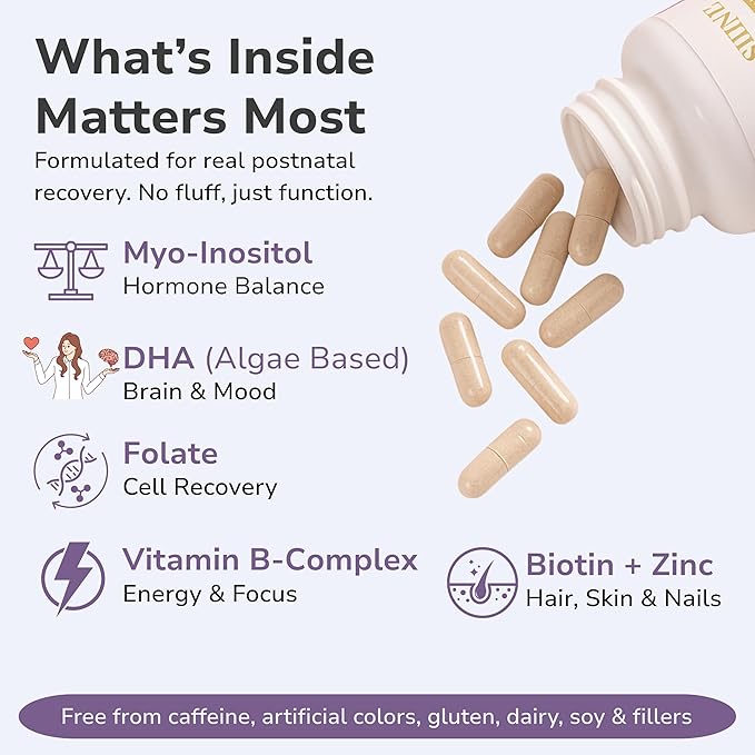 Align & Shine Postnatal Vitamins for Women - DHA, Iron, Folate, Vitamin B12 & Myo-Inositol | Postpartum Recovery - Breastfeeding Friendly - 1 Month Supply (60 Capsules)