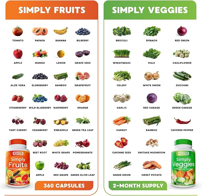 Simply Nature's Pledge - Packed with 42 Different Fruits & Vegetables - 2-Month Supply - Made with Real, Non-GMO Whole Foods - Supports Energy & Overall Wellness - Soy-Free - 360 Capsules