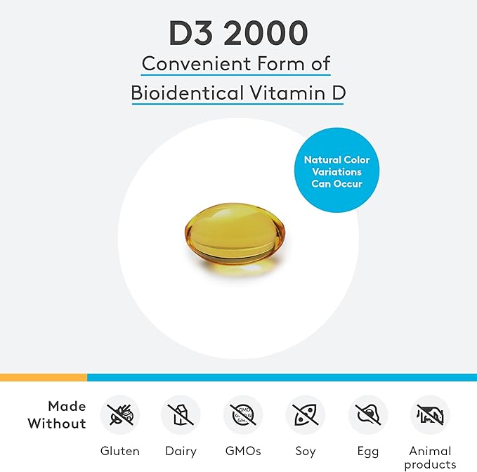 XYMOGEN D3 2000 - Bioavailable Vitamin D3 2000 IU (50 mcg) - High Potency Vitamin D Supplement to Support Immune Health, Bone + Heart Health (240 Softgels)