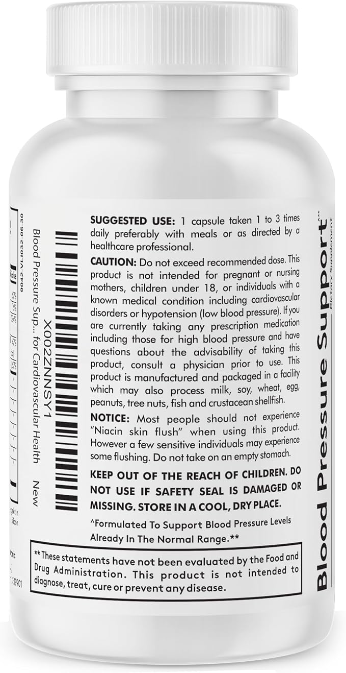 Youth & Tonic Natural Blood Pressure Support Supplement w/Hawthorn Hibiscus & High Potency Diuretic Herbs & Vitamins for Water Retention | 30 BP Capsules to Maintain a Good Health | Women & Men