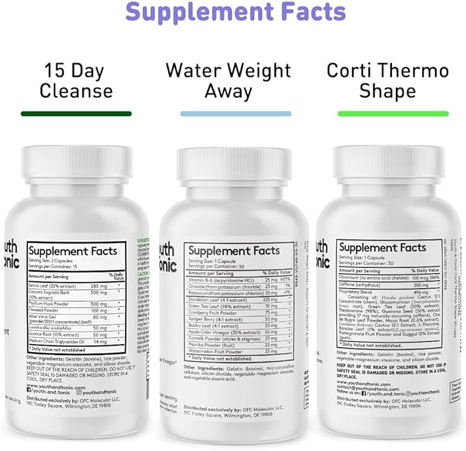 Youth & Tonic Dietary Discipline for Mindful Eating, Cleanse, Detox & Energy Support – Water Weight, Gut Cleanse & CortiThermo Shape for Metabolism, Loss of Body Fluids, Break The Plateau, 90 Pills
