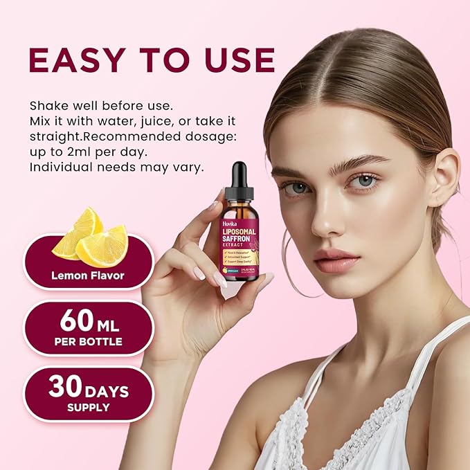 2 Pack Liposomal Saffron Supplements - 88.5mg Saffron Extract Liquid Drops with L-Theanine, Chamomile, Vitamin C, B6, B12 & D3 for Antioxidant, Immune, Mood, Energy, Focus & Sleep - Lemon Flavor