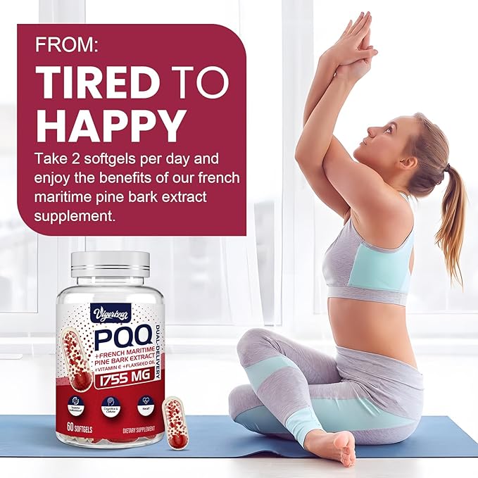 200 mg Pycnogeno with PQQ, Premium French Maritime Pine Bark Extract, Unique Dual-Delivery for Maximum Absorption, Pine Bark Extract for Vascular & Heart & Joint Function - 120 Vegan Softgels