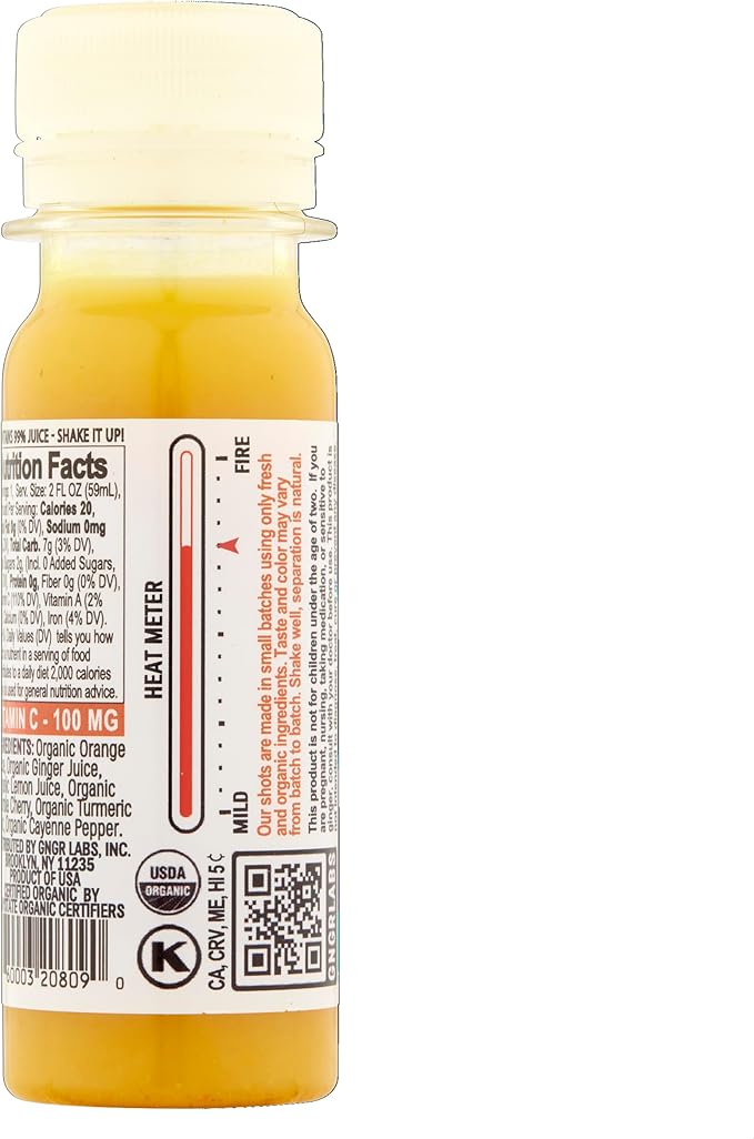 +GNGR Vitamin C Immunity Booster Cold-Pressed Ginger Shot with Turmeric, Cayenne, Acerola, Immunity Shot with Peruvian Ginger Juice for All Natural Immune & Digestive Support 2 fl oz (Pack of 12)
