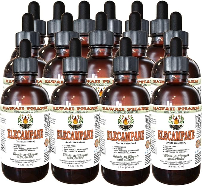 Elecampane Alcohol-Free Liquid Extract, Organic Elecampane (Inula Helenium) Dried Root Glycerite Hawaii Pharm Natural Herbal Supplement 15x4 oz